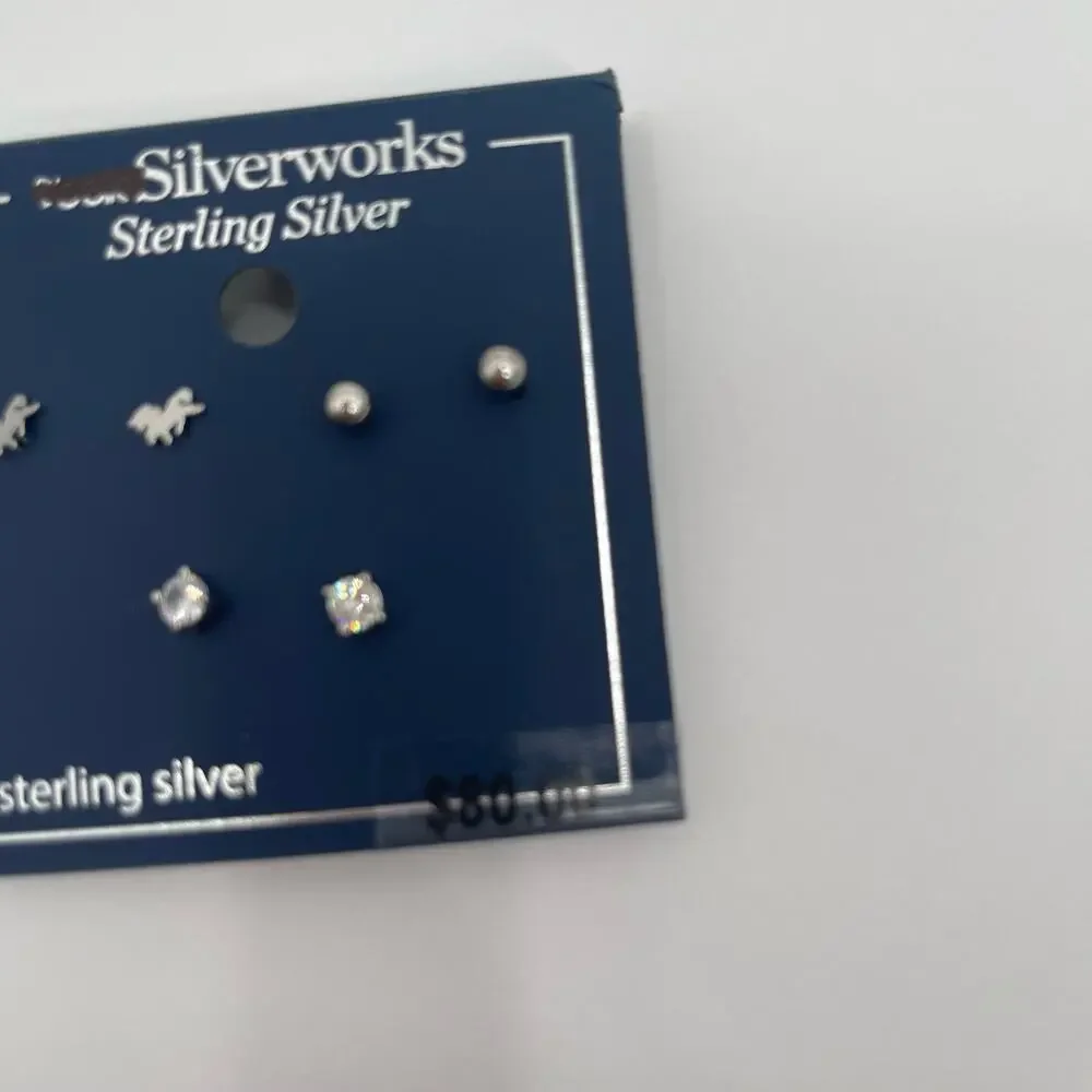 BELK Silverworks Sterling Silver Stud Earrings Set of 3 NWT Mini Stackable Studs